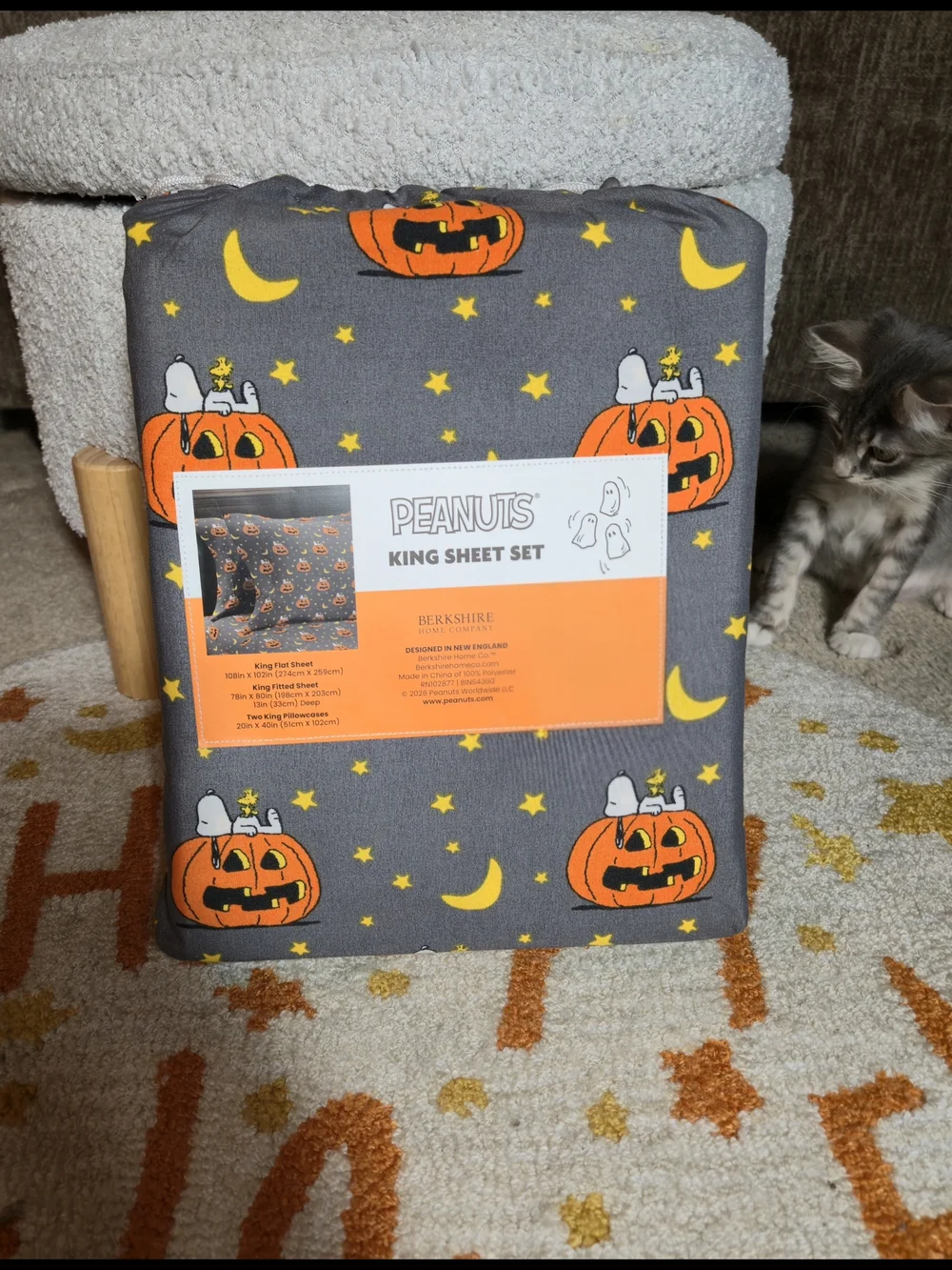 Peanuts Halloween King Sheet Set Snoopy Woodstock Starry Night NWT